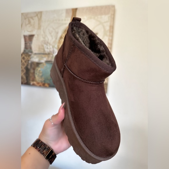 NWT!! WOMENS CHOCOLATE BROWN FUR LINED MINI PLATFORM WARM BOOTS - Picture 5 of 8